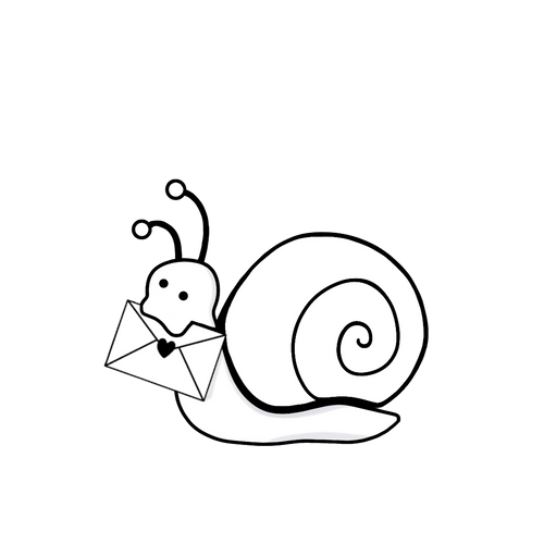 Trudel die Schnecke mit einem Brief im Mund
